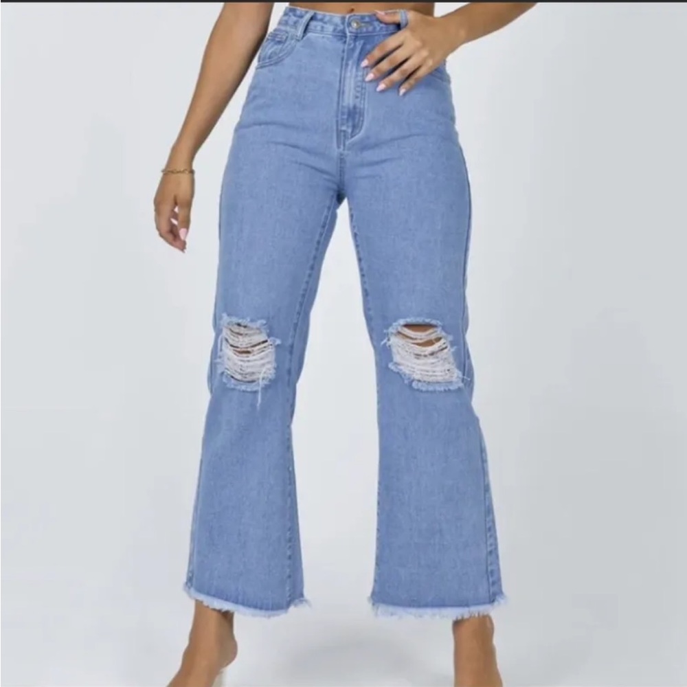 Princess Polly Cece Hammer Wide Leg Knee Rip High Waist Jeans